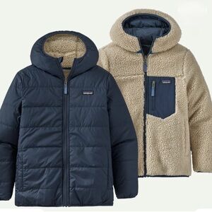 Patagonia Navy and Beige Reversible Hooded Jacket EUC